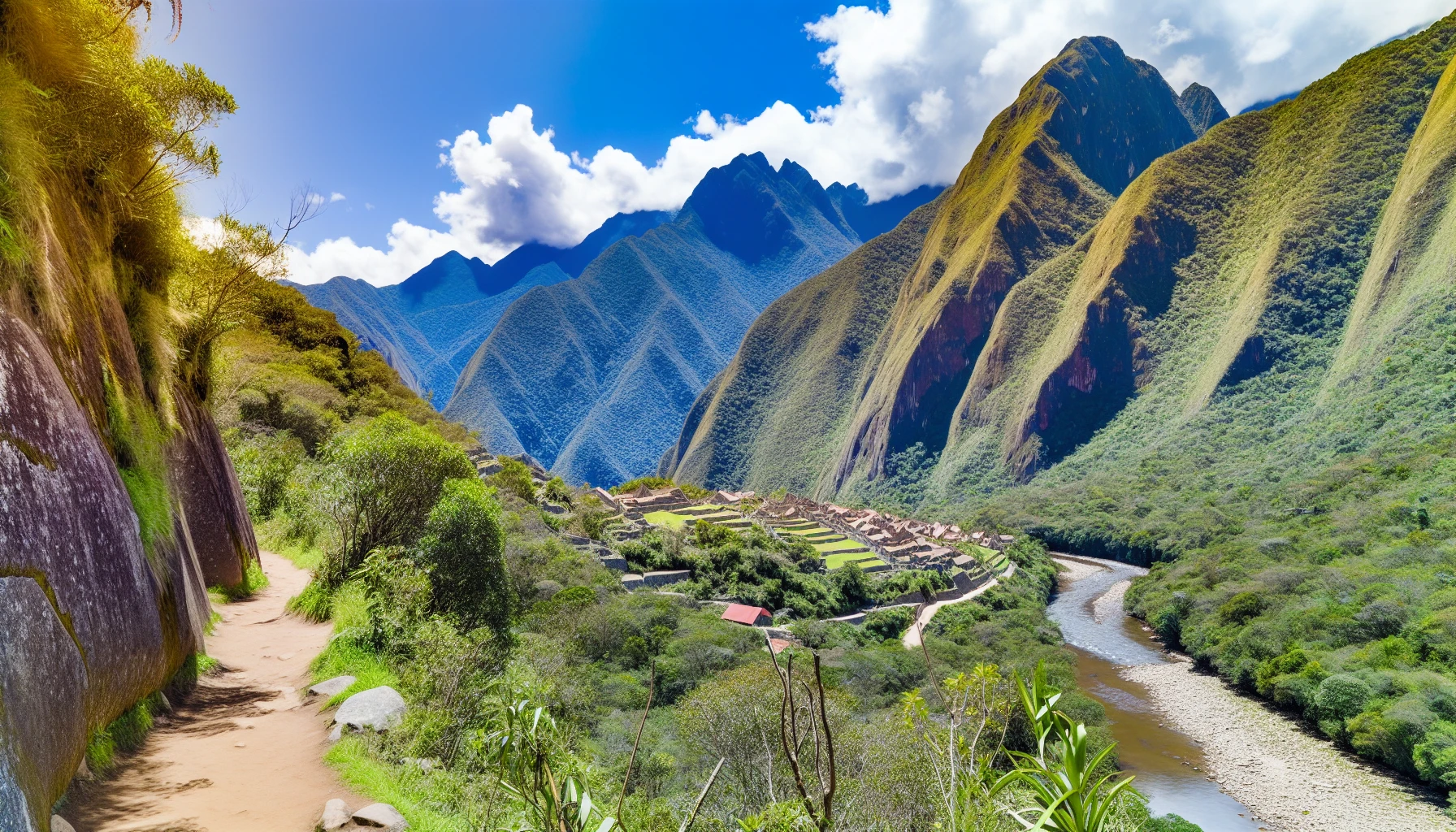 Scenic walking route to Machu Picchu Village with breathtaking views